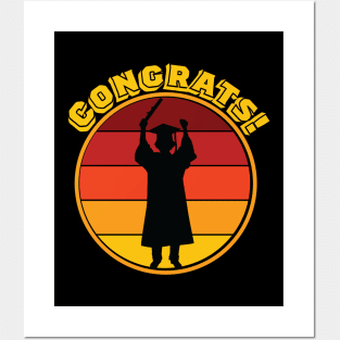 Congrats Graduation Boy Girl Male Female Cap Gown Retro Posters and Art